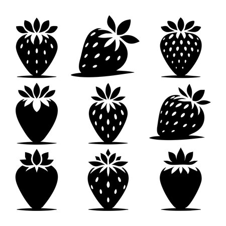 Silhouette set of strawberry on white backgroundのイラスト素材