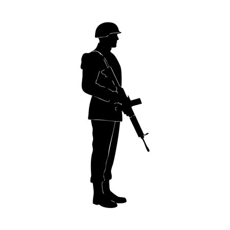 Silhouette of a soldier on white backgroundのイラスト素材