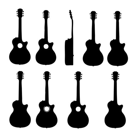 Silhouette set of guitar on white backgroudndのイラスト素材