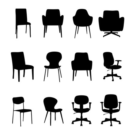 Silhouette set of chair on white backgroundのイラスト素材