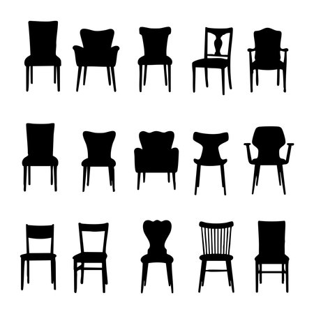 Silhouette set of chair on white backgroundのイラスト素材