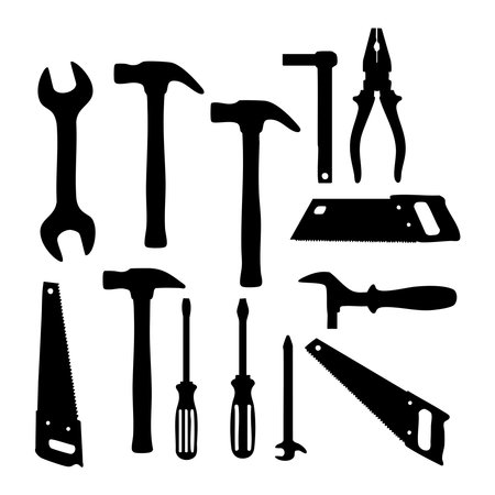 Silhouette set of tools on white backgroundのイラスト素材
