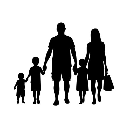 Silhouette of a family on a white background. Vector illustrationのイラスト素材