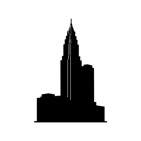 A black silhouette of the Key Tower, a Cleveland Ohio landmark, against a white background. The silhouette style emphasizes its unique architecture.のイラスト素材
