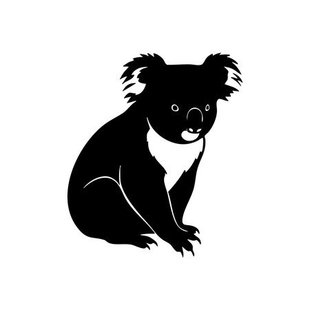 This image features a charming koala bear in silhouette style, sitting down and looking forward with curious eyes.のイラスト素材