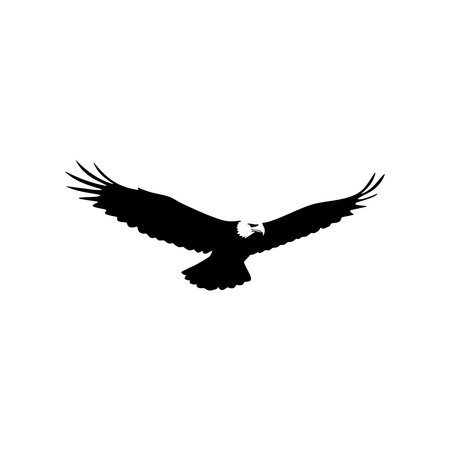 A powerful eagle is captured in a striking silhouette, wings spread wide against a clean white backdrop.のイラスト素材