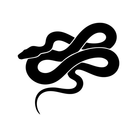 A striking black silhouette of a coiled snake, presented as a clean graphic with a distinctive shape, isolated on a pure white background.のイラスト素材