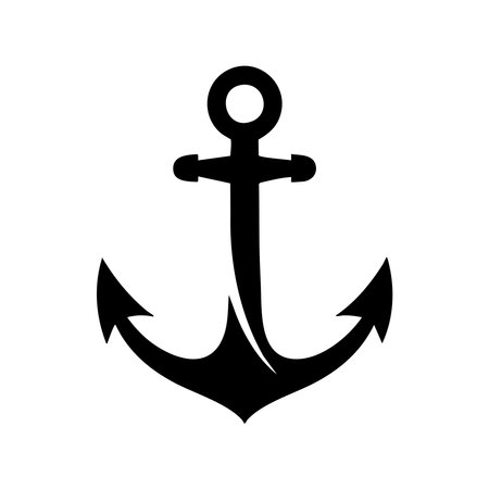 A striking black silhouette of a nautical anchor is presented cleanly on a white background. This...