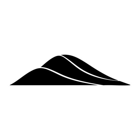 A striking black silhouette of a stylized mountain range with smooth, flowing lines. This graphic is presented isolated on a clean white background, offering a minimalist and modern aesthetic.のイラスト素材