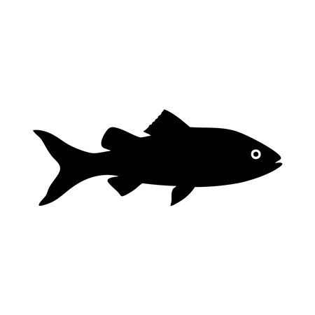 A striking black silhouette of a fish, presented cleanly isolated on a white background, showcasing its distinctive shape.のイラスト素材