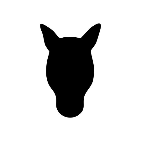 A striking black silhouette of a horse's head, presented clearly on a plain white background.のイラスト素材