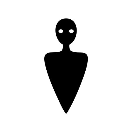 A striking black silhouette of a stylized humanoid figure with a triangular lower body, isolated on a clean white background.のイラスト素材