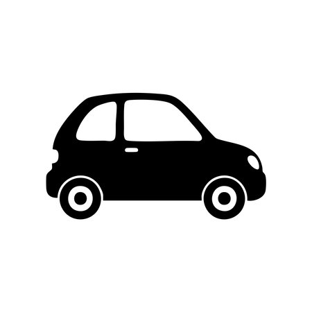 A simple black silhouette of a compact automobile presented clearly on a plain white background, showcasing its iconic shape.のイラスト素材