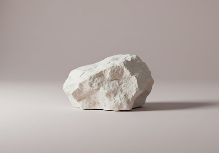 A single, textured white rock sits in the center of a clean, light-colored surface, casting a soft shadow.の素材