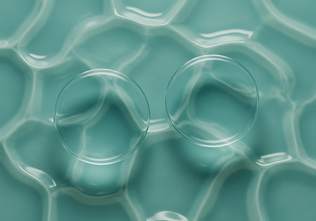 A close-up view of a teal ceramic surface featuring a raised, repeating organic pattern with a glossy finish.の素材
