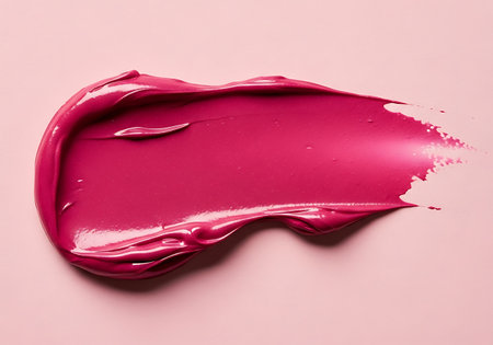 A rich, creamy pink cosmetic smear showcasing its smooth texture and glossy finish on a soft background.の素材