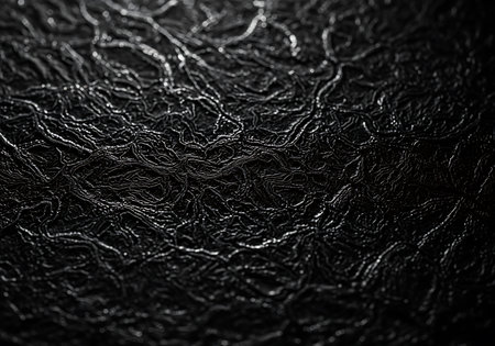 A close-up, abstract view of a dark, textured surface illuminated by subtle, rippling light.の素材