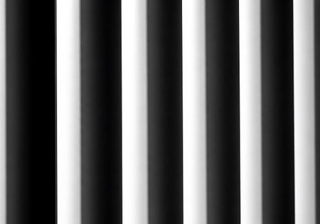 A close-up, abstract view of repeating vertical stripes in black and white, creating a striking visual texture.の素材