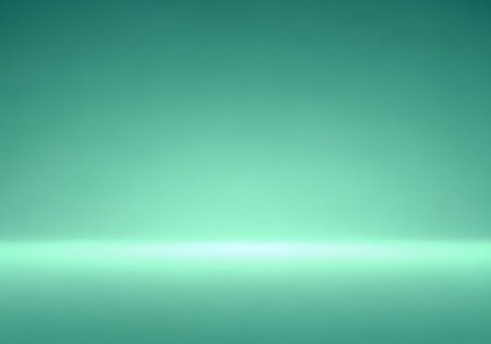 A soft, abstract gradient of teal and aqua hues with a bright horizontal light band across the lower portion.の素材