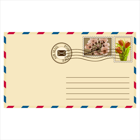 clean mail envelope with a stamp and stamp in vintage style on white background vector illustrationのイラスト素材