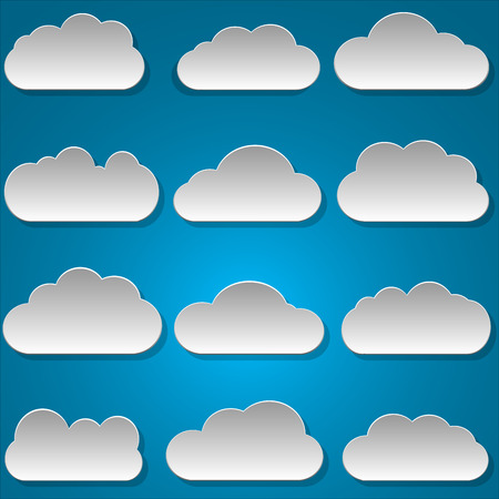 set of paper clouds on blue background vector illustrationのイラスト素材