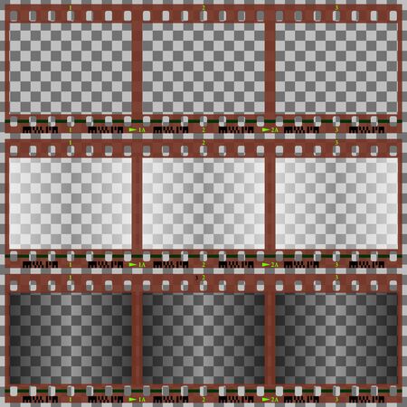 three pieces of film with translucent frames on white background vector illustrationのイラスト素材
