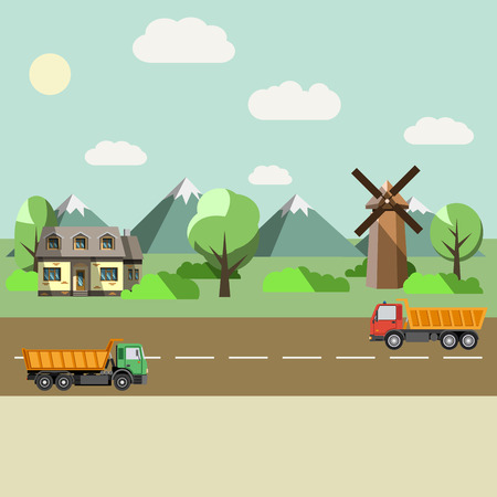 countryside and highwayのイラスト素材