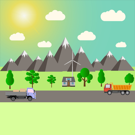 countryside and highwayのイラスト素材