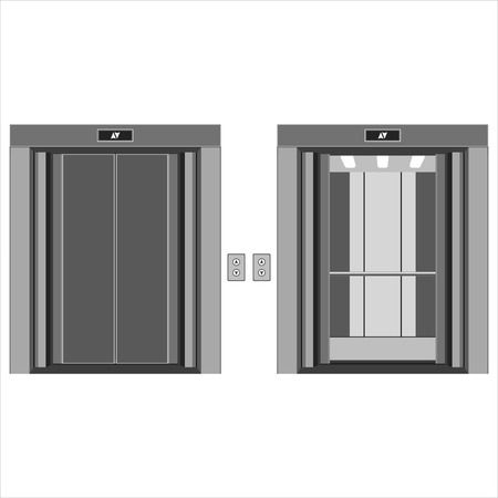 elevator cabin with open and closed doorsのイラスト素材