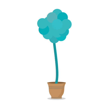 A green tree in a pot on a long trunk. Modern images of the plant in the pot. Flat vector illustrationのイラスト素材