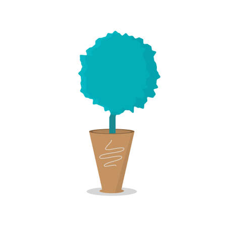 A modern green flower in a pot. The flower is round in shape with distortions. Modern images of the plant in the pot. Flat vector illustrationのイラスト素材