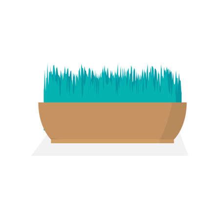 Green grass in a pot. Minimalistic design. A modern image of a potted plant. Flat vector illustrationのイラスト素材