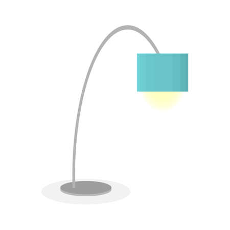 Green floor lamp for the living room on a curved stand. A modern lamp for a bedroom, living room or work desk. Flat vector illustrationのイラスト素材