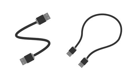 A set of USB to USB cables for connecting various devices. Flat vector illustrationのイラスト素材
