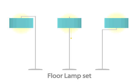 A set of green floor lamps on steel stands. A modern lamp for a bedroom, living room or work desk. Flat vector illustrationのイラスト素材