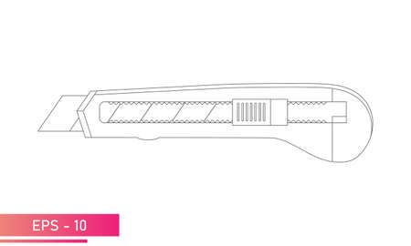 A knife for construction work. Linear design. On a white background. Tools for workers. Flat vector illustration.のイラスト素材