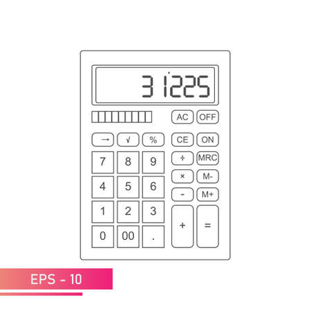 A modern digital calculator with symbols on the keys. Linear design. On a white background. Equipment for office employees and cashiers. Flat vector illustration.のイラスト素材