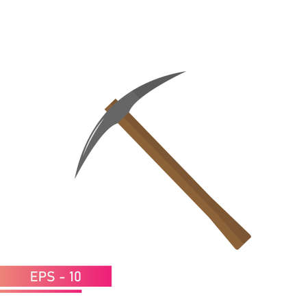 A pickaxe for gold diggers with a wooden handle. Realistic design. On a white background. Tools for miners. Flat vector illustration.のイラスト素材