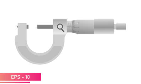 The micrometer is smooth with a measuring scale. Realistic design. On a white background. Tools for the specialist and engineer. Flat vector illustration.のイラスト素材