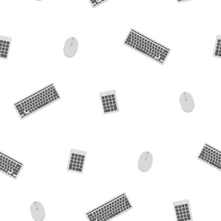 A set of computer keyboards and mouse, random colors, front view. A modern image of a computer keyboard. Flat vector illustration.のイラスト素材