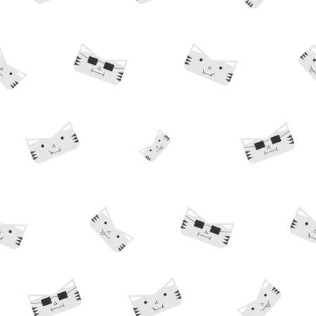 Pattern of Cat or tiger face in gray color with any emotions. Symbol of 2022 year. Icon. Isolated on a white background. Flat vector illustration.のイラスト素材