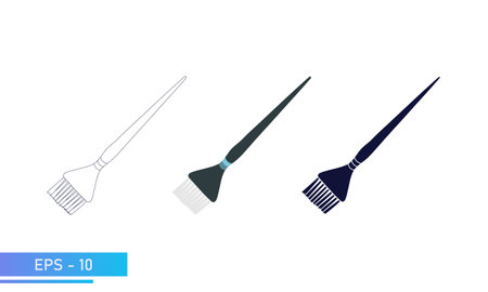 A brush for coloring hair. Hair color change. Tools for a beauty salon, hairdresser or stylist. In color, lines and solid fill. Vector illustration.のイラスト素材
