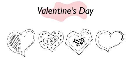 A set of hearts in a linear design. A symbol of love and a Valentine Day holiday. Vector illustration.のイラスト素材