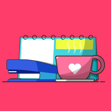 Vector illustration of stapler, a cup of tea and calendar / task reminderのイラスト素材