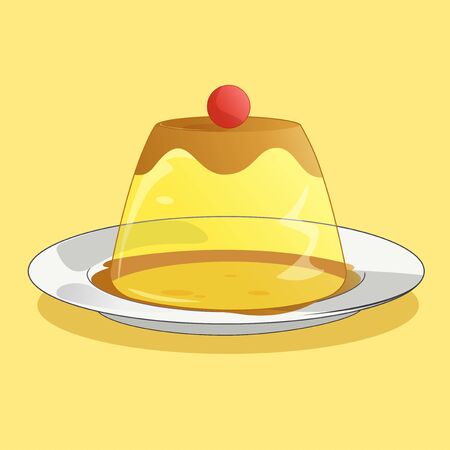 Vector Illustration of caramel pudding on plate. Sweet dessertのイラスト素材