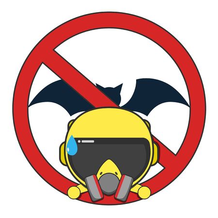 Human in respirator and protective clothing. Danger sign. Corona virus warning signのイラスト素材