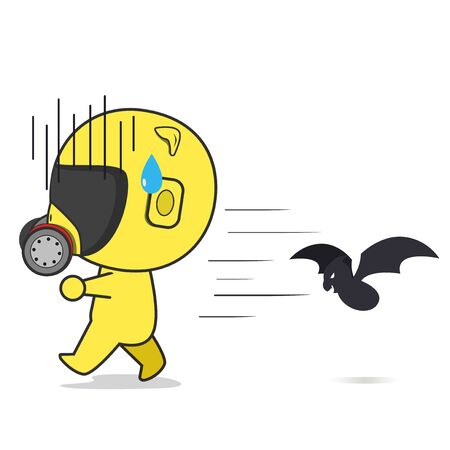Human in respirator and protective clothing. human running away from a bat.のイラスト素材
