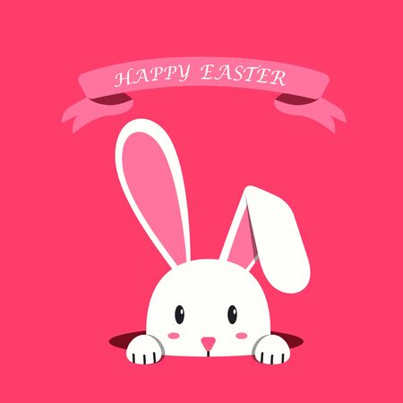 Easter day with white bunny appear from the hole, happy easter, greetings cardのイラスト素材