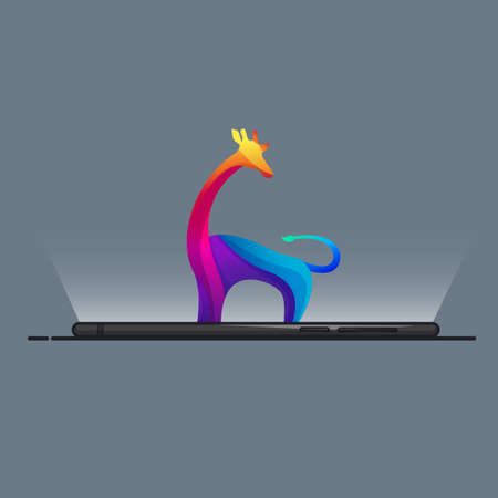 Smartphone bring up a colorful giraffe from the inside of screenのイラスト素材