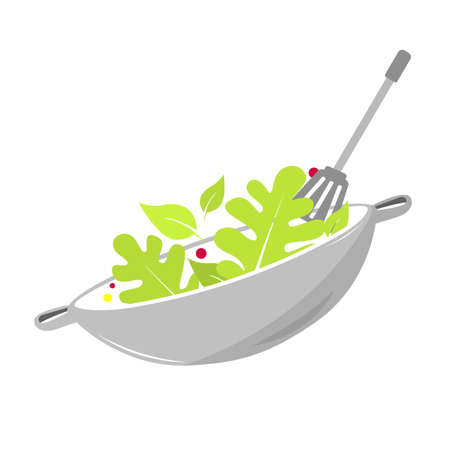 Healthy food logo design with a pan and vegetableのイラスト素材